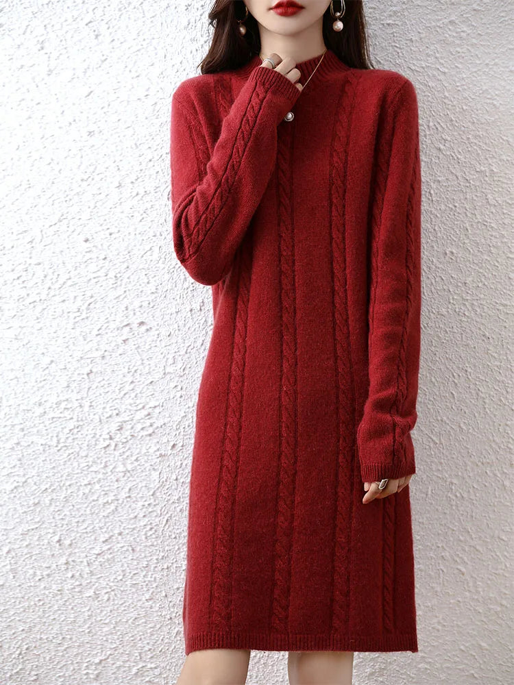 Cashmere Women's Sweater Knitted Dresses 100% Merino Wool Ladies Autumn Warm Elegant Dress Winter Female Pullovers Casual Skirts
