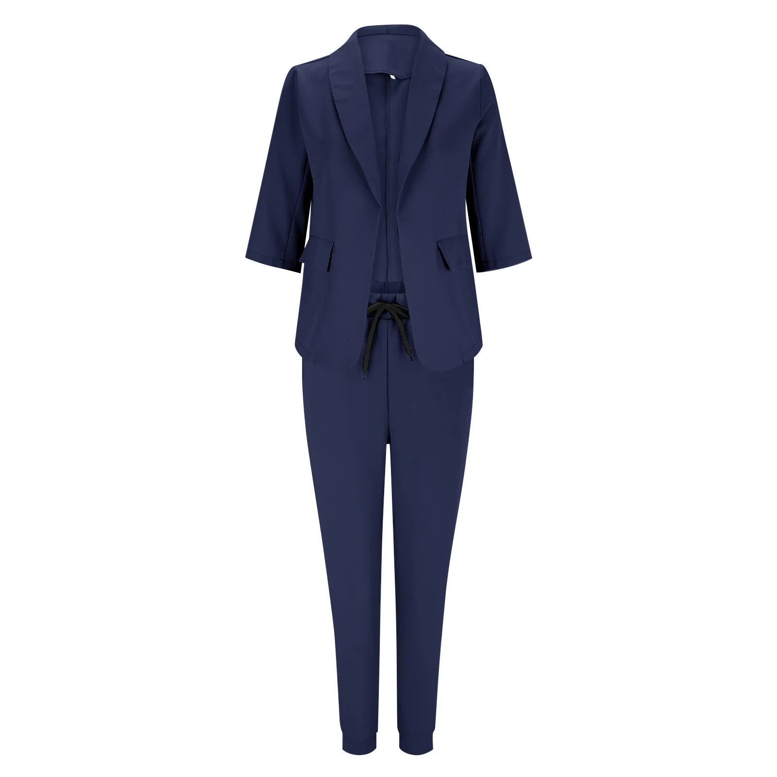 2024 Women's Two Piece Pant Suit Set Outfits Spring Autumn Turn Down Print Blazer Coat Drawstring Pants Suit Women Casual Sets