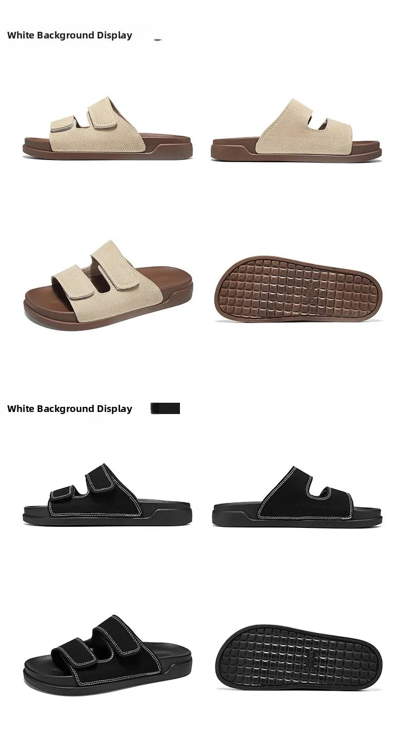 Birkent Men's Sandals Summer 2026 Outdoor Sports Beach Flat Slippers Thick Bottom Anti-slip Wear-resistant Casual Slip-ons
