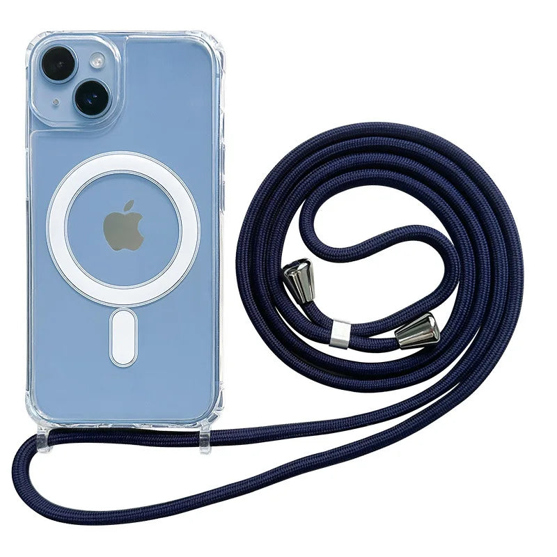 Crossbody Lanyard Clear Magnetic Case For iPhone 18 17 Air 16 15 Plus 14 13 12 Pro Max For Magsafe Acrylic Hard PC Back Cover
