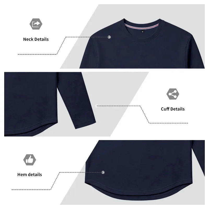 Autumn and Winter Men's Thin Casual Crew Neck Pullover Loose Versatile Breathable Commuter Long Sleeve Bottom T-Shirt