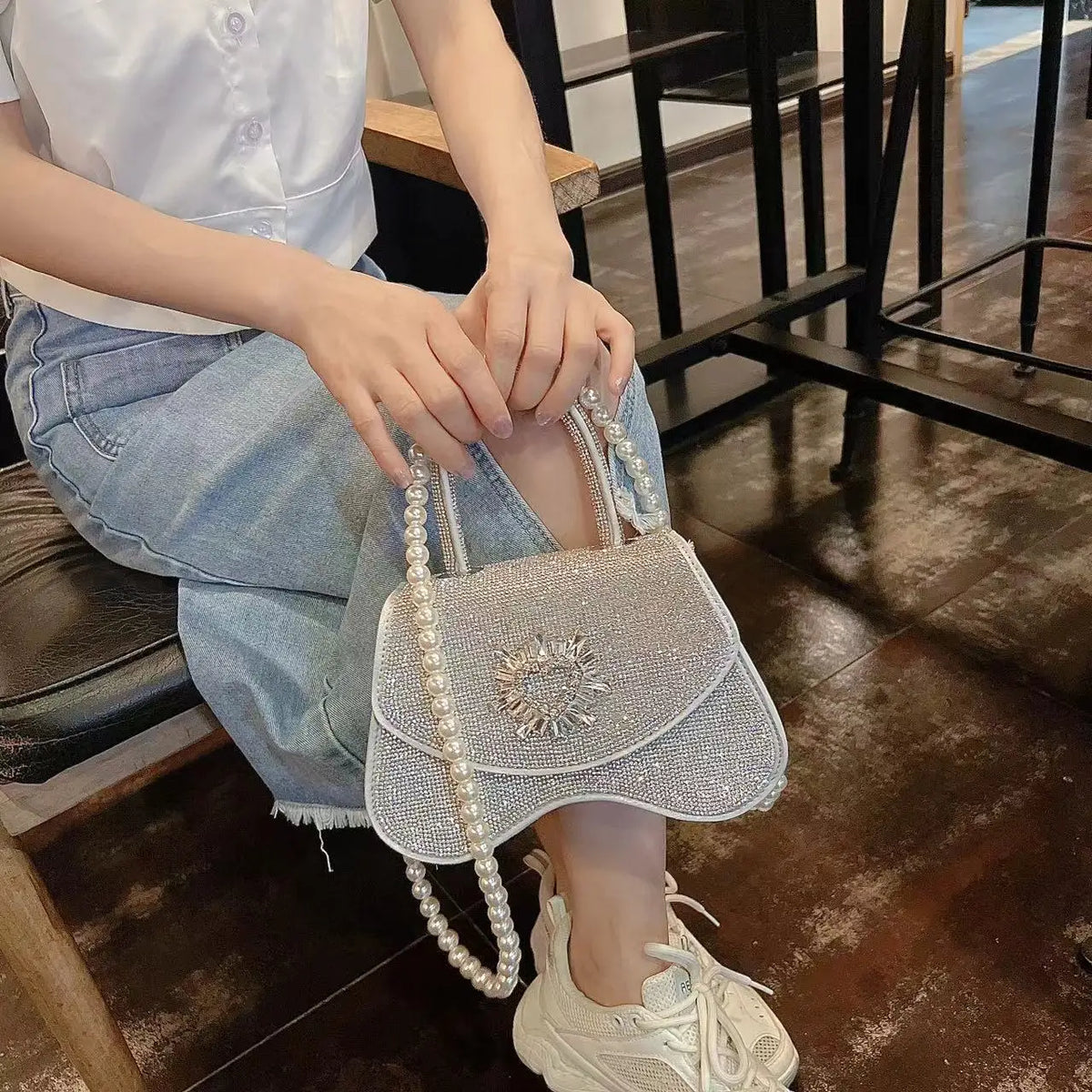 Luxury Women Handbag Glitter Shiny Rhinestones Diamonds Evening Bag Wedding Party Clutch Purse Wide Strap Shoulder Messenger Bag