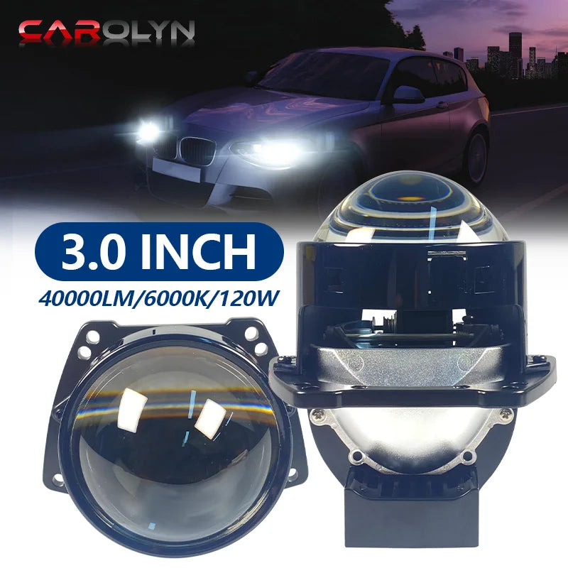 Carolyn2PCS 3 Inch Bi LED Projector Headlights Lenses for Hella LED Lights Projector 120W 40000LM Diode Headlamp Car Accessories