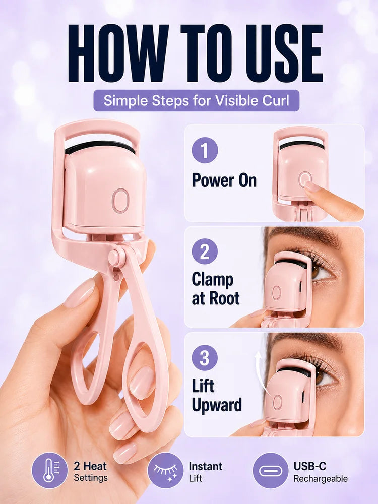 Rechargeable Eyelash Curler For Women Electric Heated Lash Curler Portable Eyelash Styling Makeup Tool