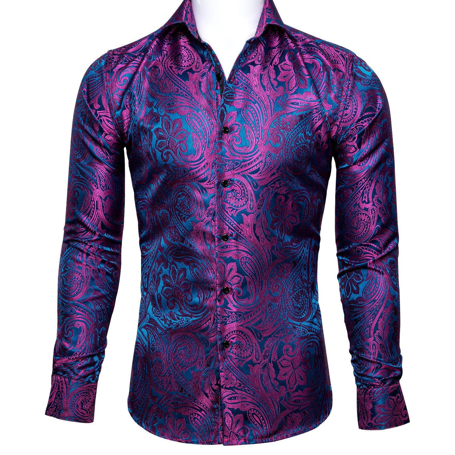 Barry.Wang Luxury Silk Mens Shirts Jacquard Floral Long Sleeve Formal Casual Breathable Male Blouses Wedding Business Prom Gift