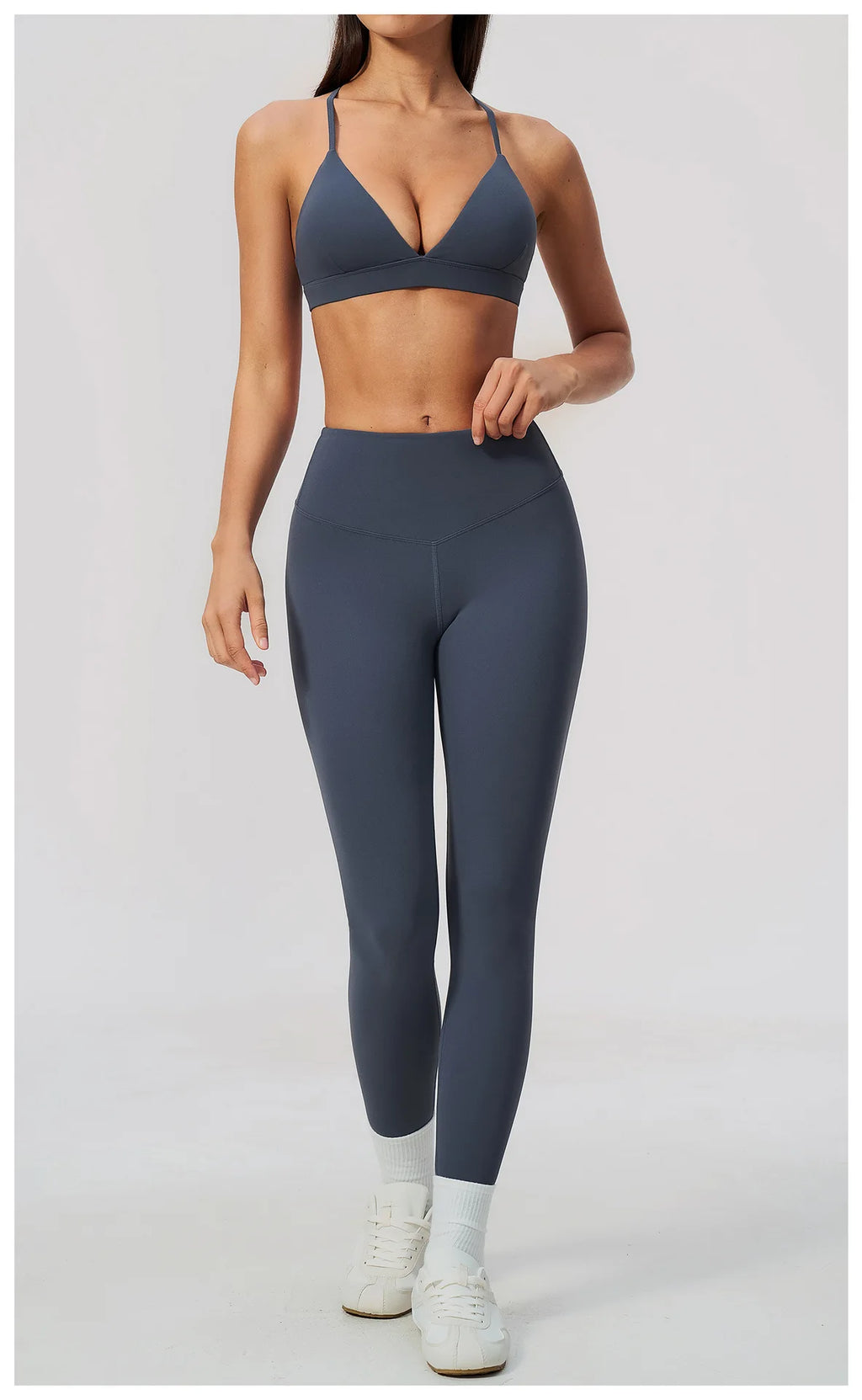 Woman Yoga Set Fitness Suit 2PCS Gym Clothing Running Workout Sportswear Outfit Tracksuit Set V Neck Cross Back High Waist Pants