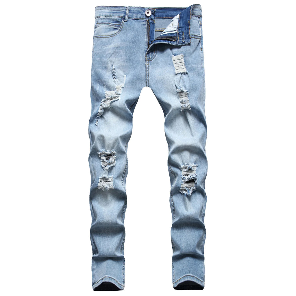 2026 Spring Summer New Men Denim Pants Casual Slim Fit Skinny Ripped Versatile Fashion Long Jeans Men