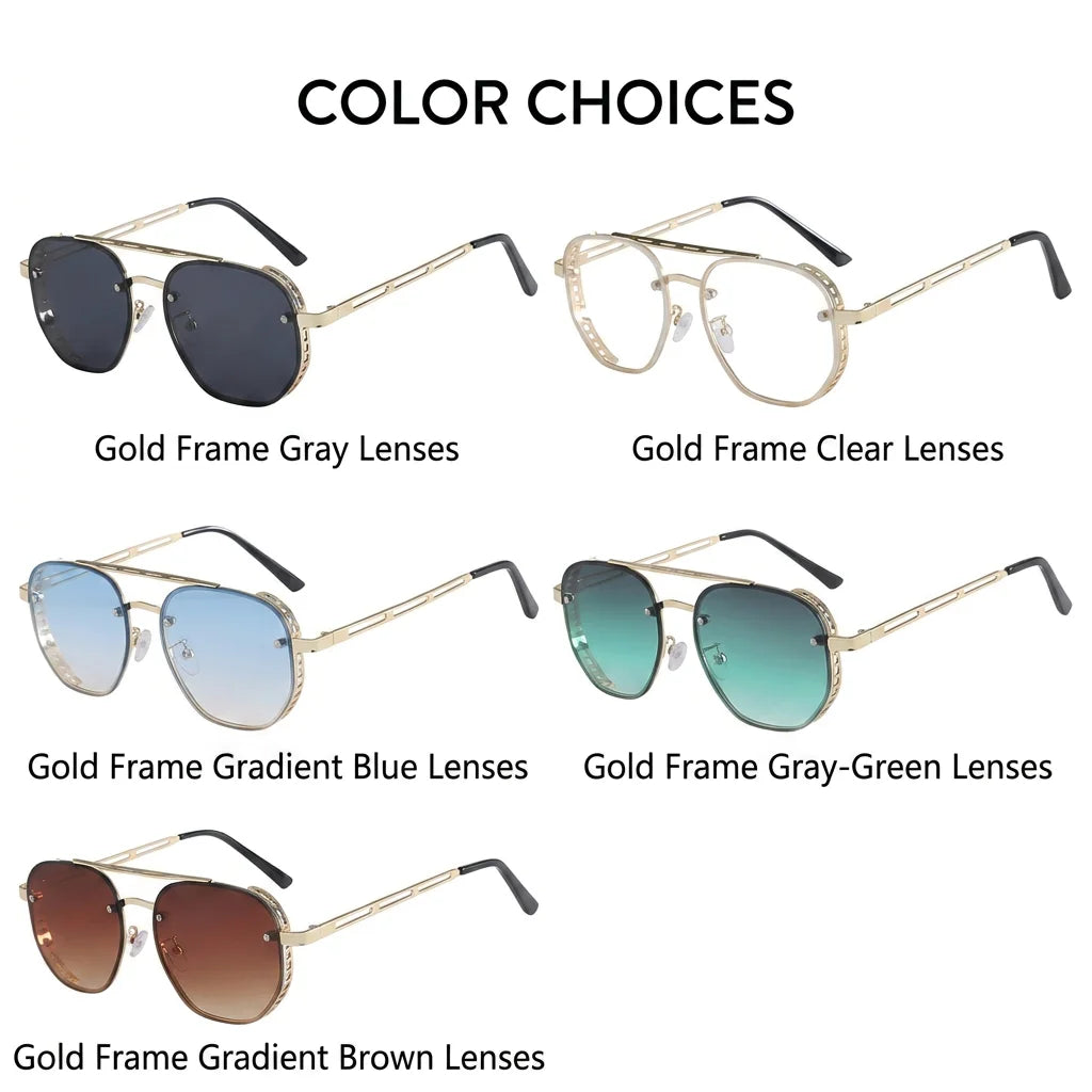 Unisex Stylish Sunglasses Trendy Gold Frame Hd Lens Glasses Oval Metal Frame Eyeglasses European-American Uv400 Shades Eyewear