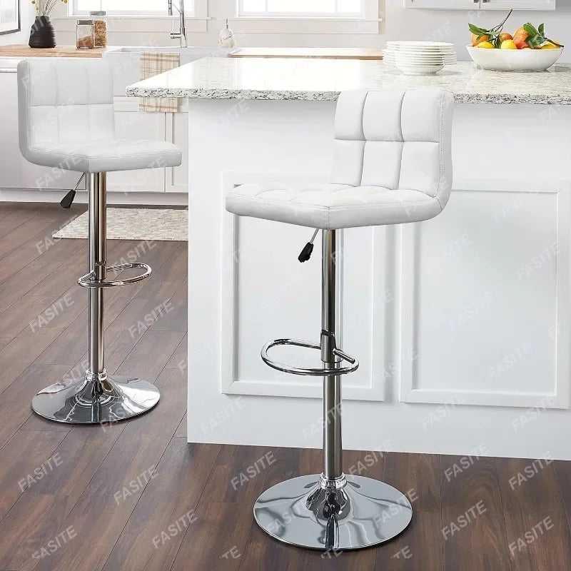 Nordic Modern Square PU Leather Swivel Adjustable Bar Stool, Set Of 2, Bar Stool For Kitchen Counter,Gray