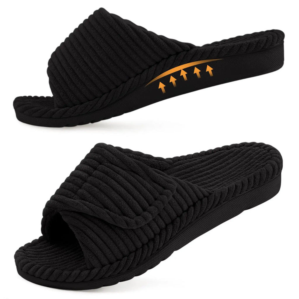 Bebealy Women's Orthopedic Slippers Winter Adjustable Memory Foam Slippers With Arch Support Lady Open Toe Bedroom Houes Slipper