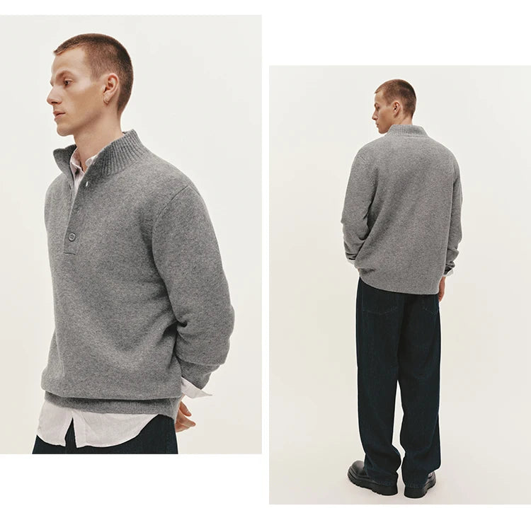 Semir Knitted Sweater Men Winter Half-Open Placket High Collar Wool Blend 2025 New Basic Pullover Men's Clothing