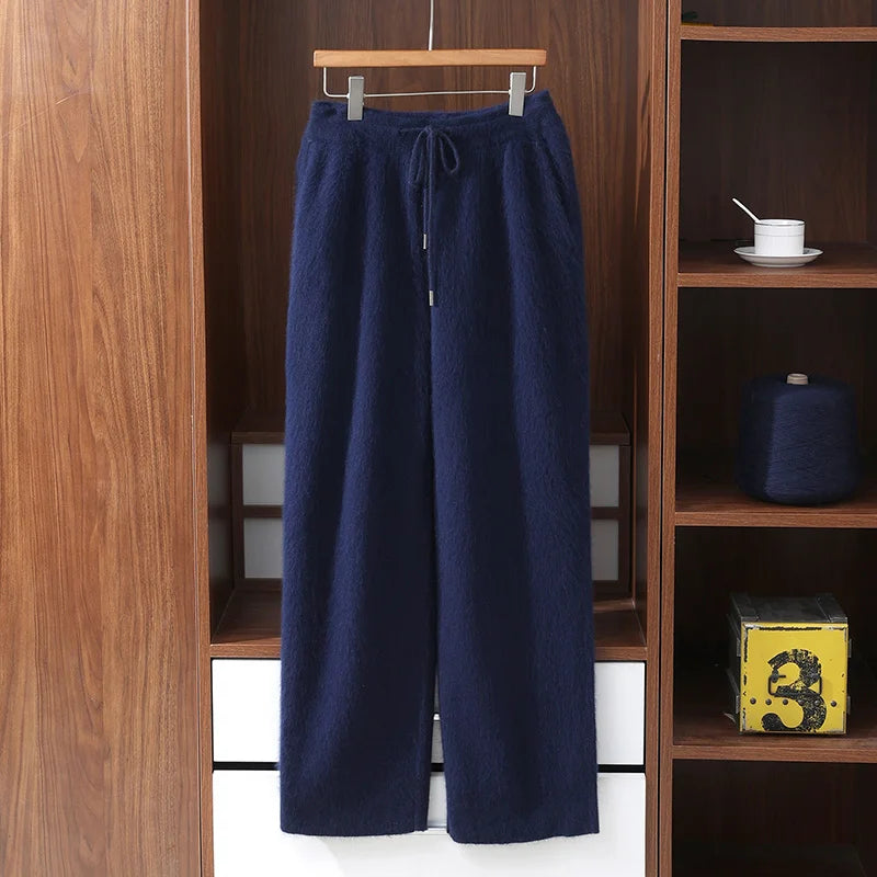 100% Mink Cashmere Pants Autumn Winter New Men' Elastic Waist Cashmere Pants Youth High-End Warm Outside Leggings Thick Casual