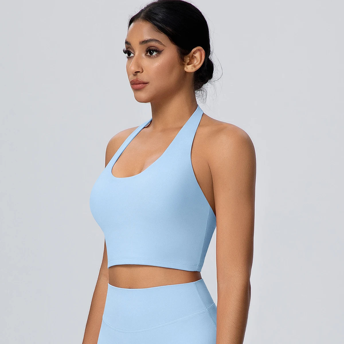 Woman Solid Color Sexy Neck Strap Bra Yoga Underwear With Chest Pad Backless Gather Shockproof Gym Workout Top Sports Yoga Bra