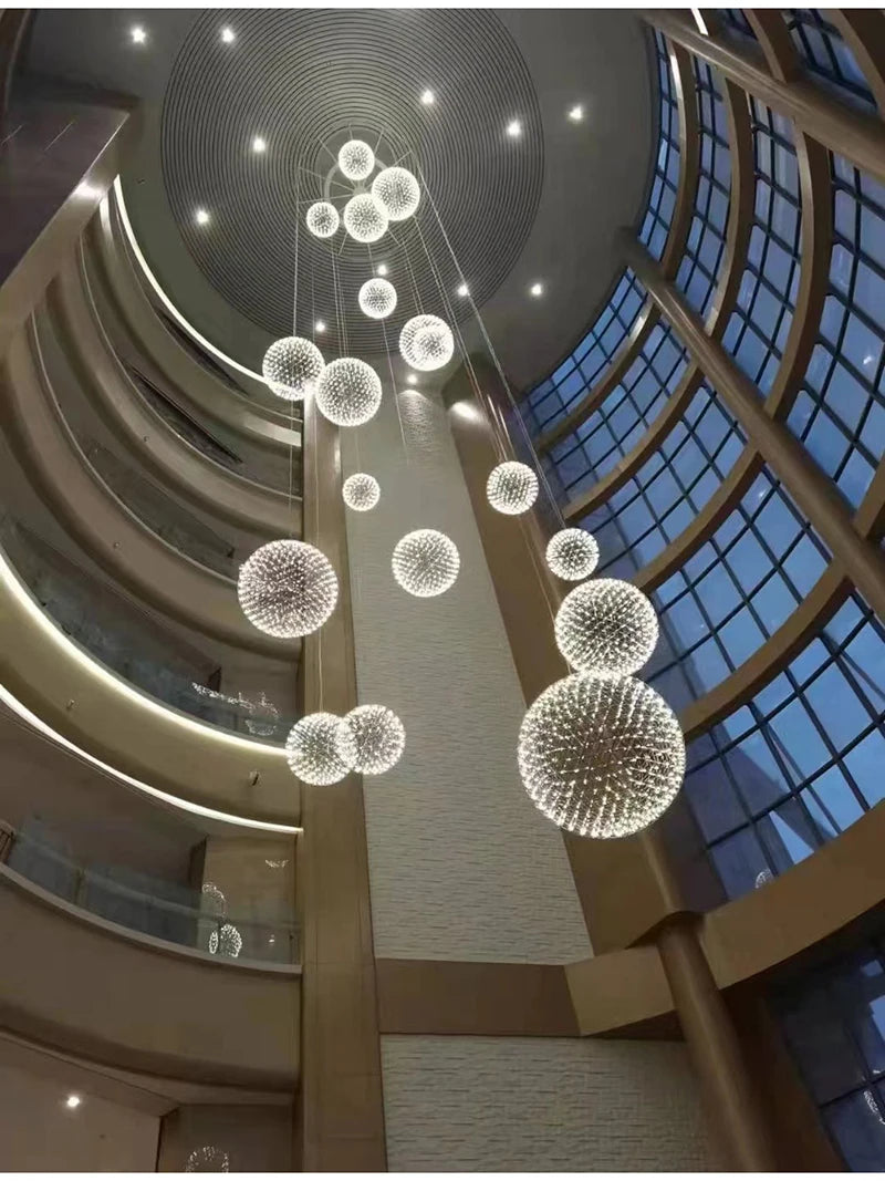 Modern Brief Loft Spark Ball LED Pendant Lighting Fixture Firework Stainless Steel  Remote Control Dimming 110-240V Accessories
