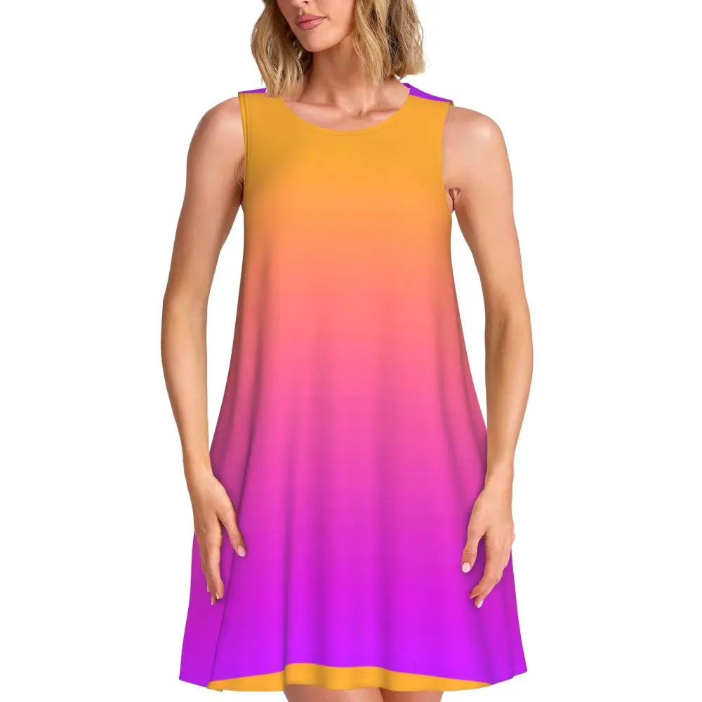 Ocean Sunset Casual Dress Palm Tree Print Sleeveless Elegant Dresses Ladies O Neck Simple Dress Day Print Clothing Birthday Gift