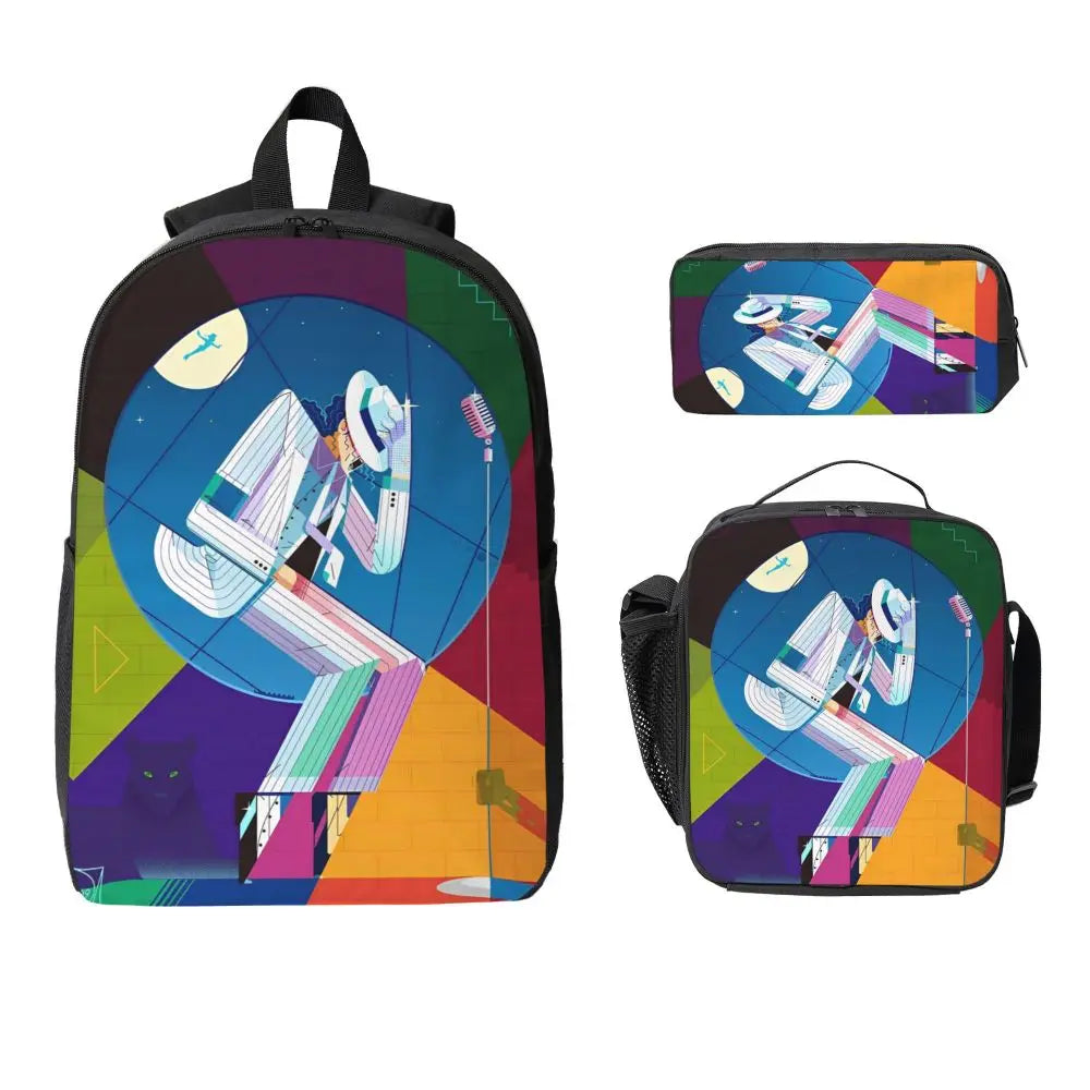 MJ 3pecs/set Backpack for Student High School Daypack Lunch bag Pencil Case