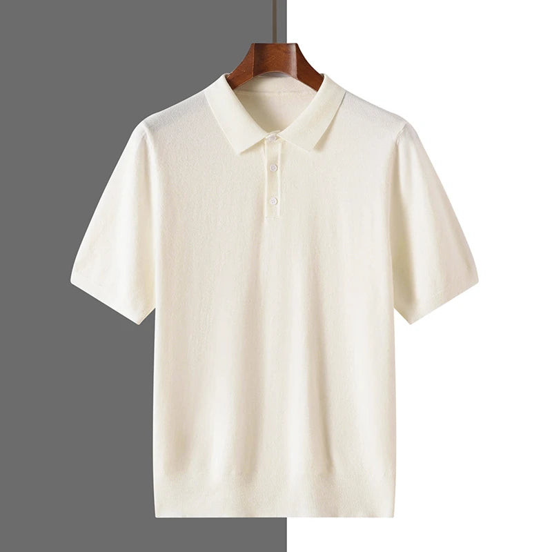 New summer 100% pure wool men's short sleeve polo neck T-shirt fashion youth casual Joker shirt thin T-shirt sweater