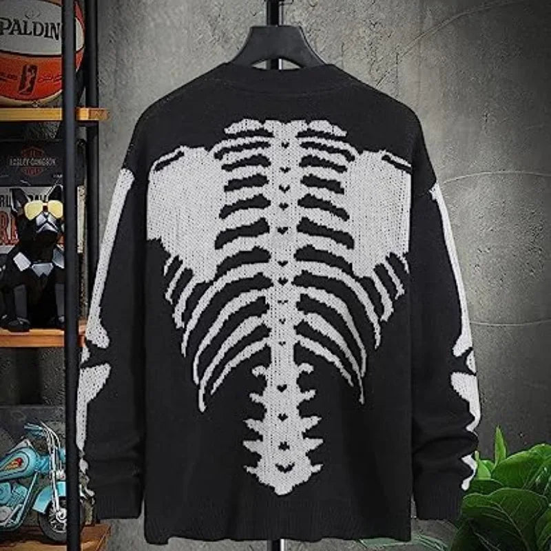 Unisex Knitted Jacquard Pattern Sweaters Spring Autumn Casual Loose Cardigan for Men Women Plus Size Halloween Y2K Cardigans