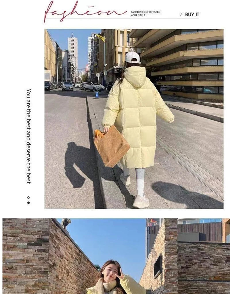 2024 New Korean Women's Jacket Winter Parkas Loose Hooded Cotton Padded Female Long Down Jacket Thicken Oversize Puffer Coats