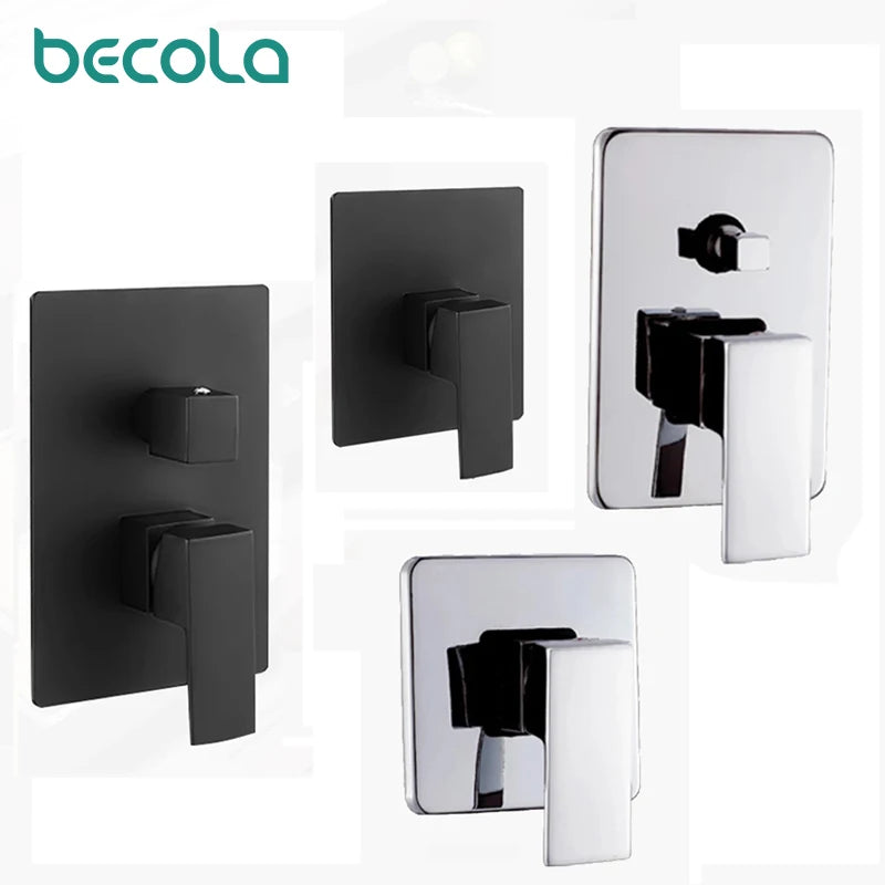 BECOLA Solid Brass Polished Chrome Or Black Single Handle 1-3 Way Wall Mount Bathroom Shower Mixer Control Valve