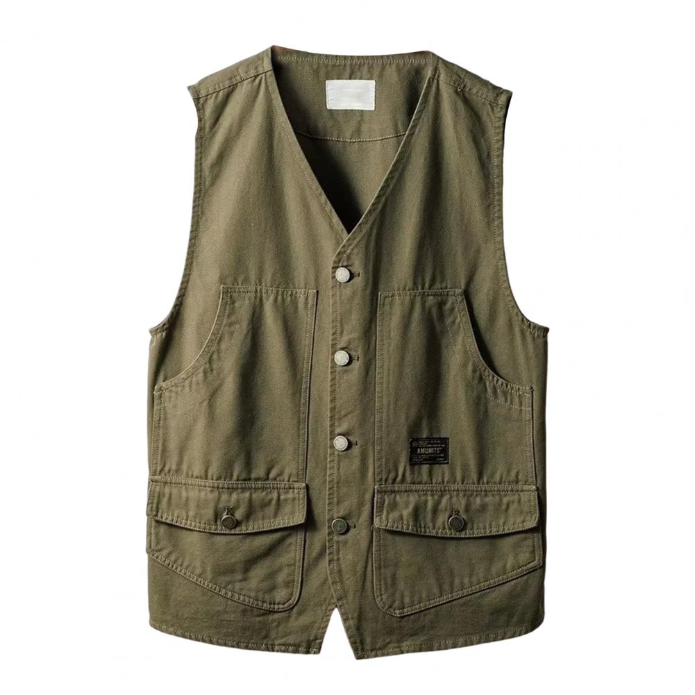 Summer Retro Loose and Thin Japanese Multi Pocket Workwear Sleeveless Vest Men