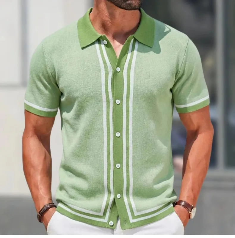 Summer Men Knitted Cardigan Polo Shirts Short Sleeve Striped Jacquarded Business Shirts American Retro Premium Quality Knitwear