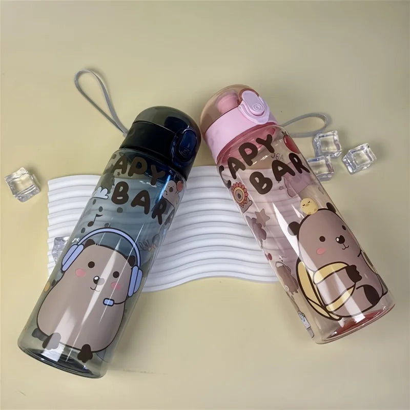 780ml Capybara transparent Cup Cute Cartoon Water Bottle with Carry Strap Leakproof Portable Outdoor Drinking Cup Sports Bottle