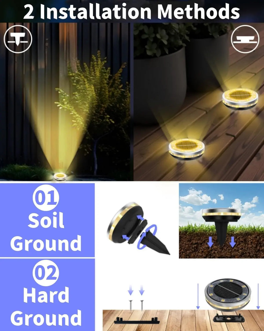 1-4 PACK Solar Garden Lights Outdoor 8 LEDs Underground Lamp 6000k With Side Light Spotlight Waterproof For Landscape Lawn Decor
