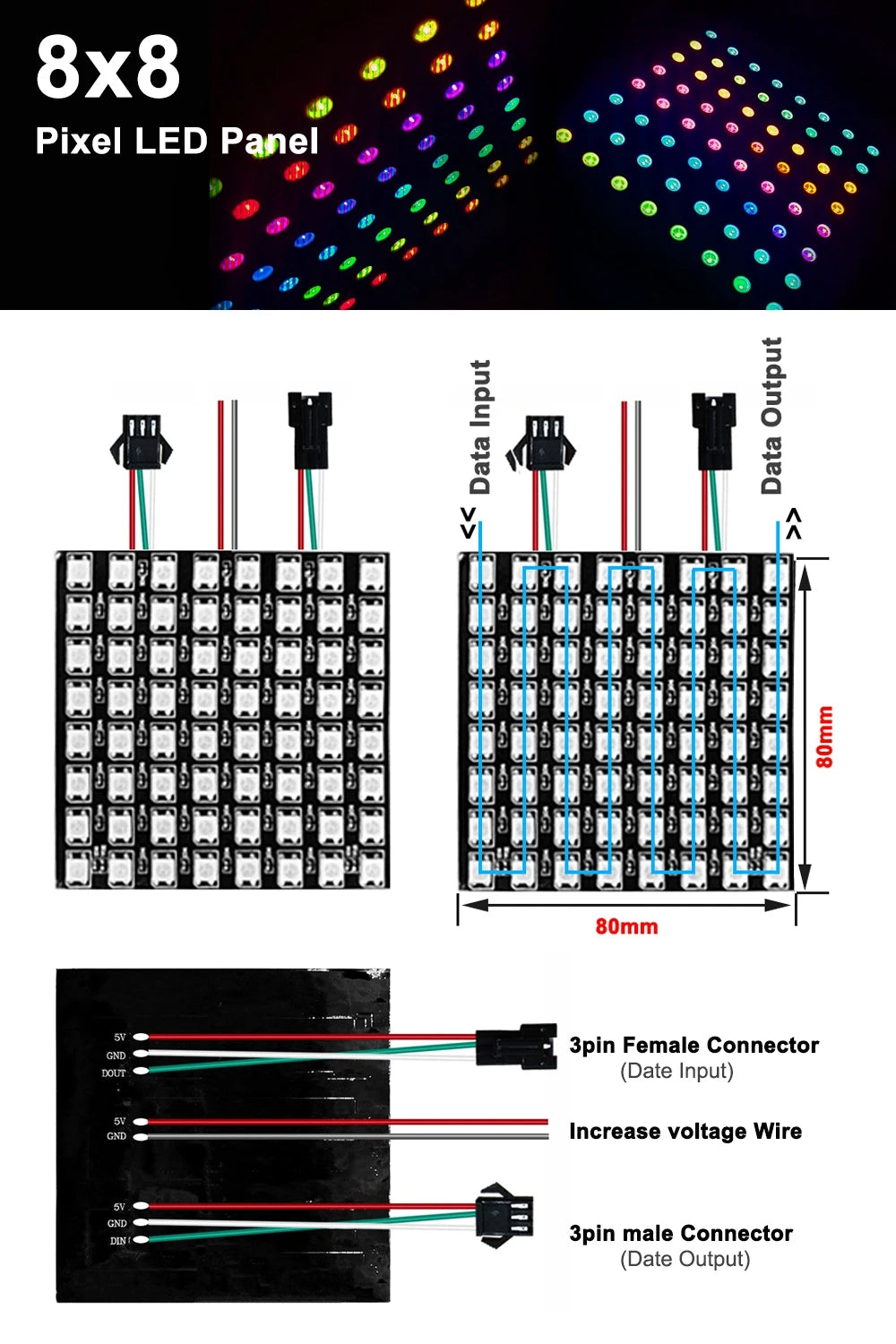 WS2812B Individually Addressable LED Panel Digital Flexible 5050 RGB Matrix Screen Module Light DC5V 8x8 16x16 8x32  64/256Pixel