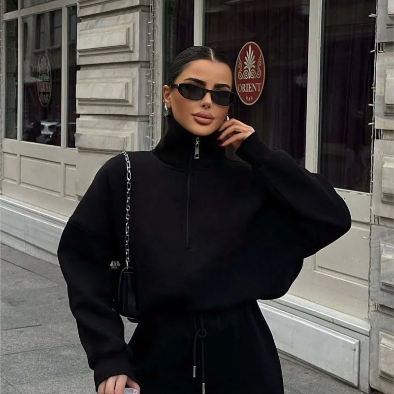 2025 Winter Casual New In Matching Sets 2 Pieces Set Woman Two Piece Outfits Women's Clothing Solid Color Pullover Long Sleeves