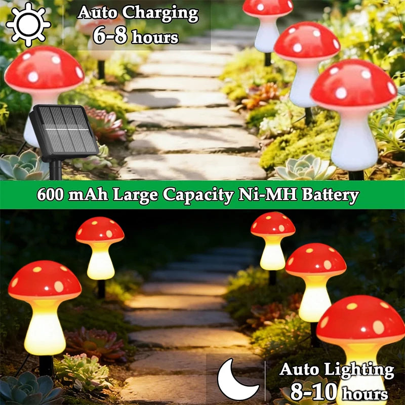 Outdoor LED Mushroom Decor Courtyard Lights Solar Power Waterproof Solar Path Ground Lights for Villa Walk Street Lawn Decor