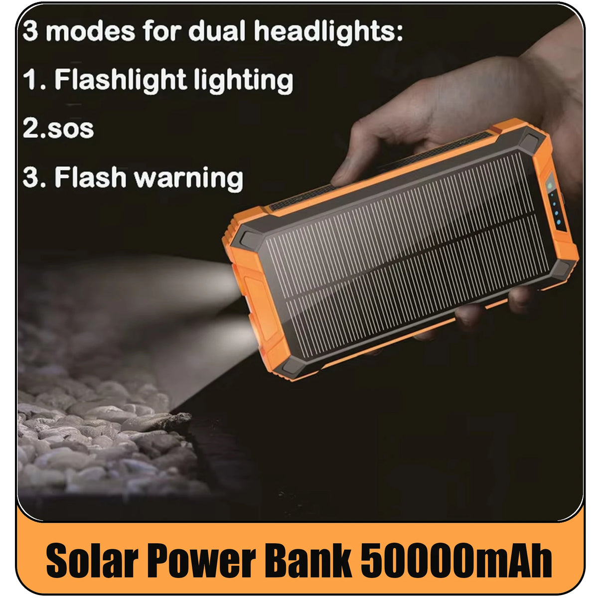 Solar Power Bank Wireless Charger 50,000mAh,Portable Solar Powered USB C Input/Output with Camping Flashlight for Cell Phone
