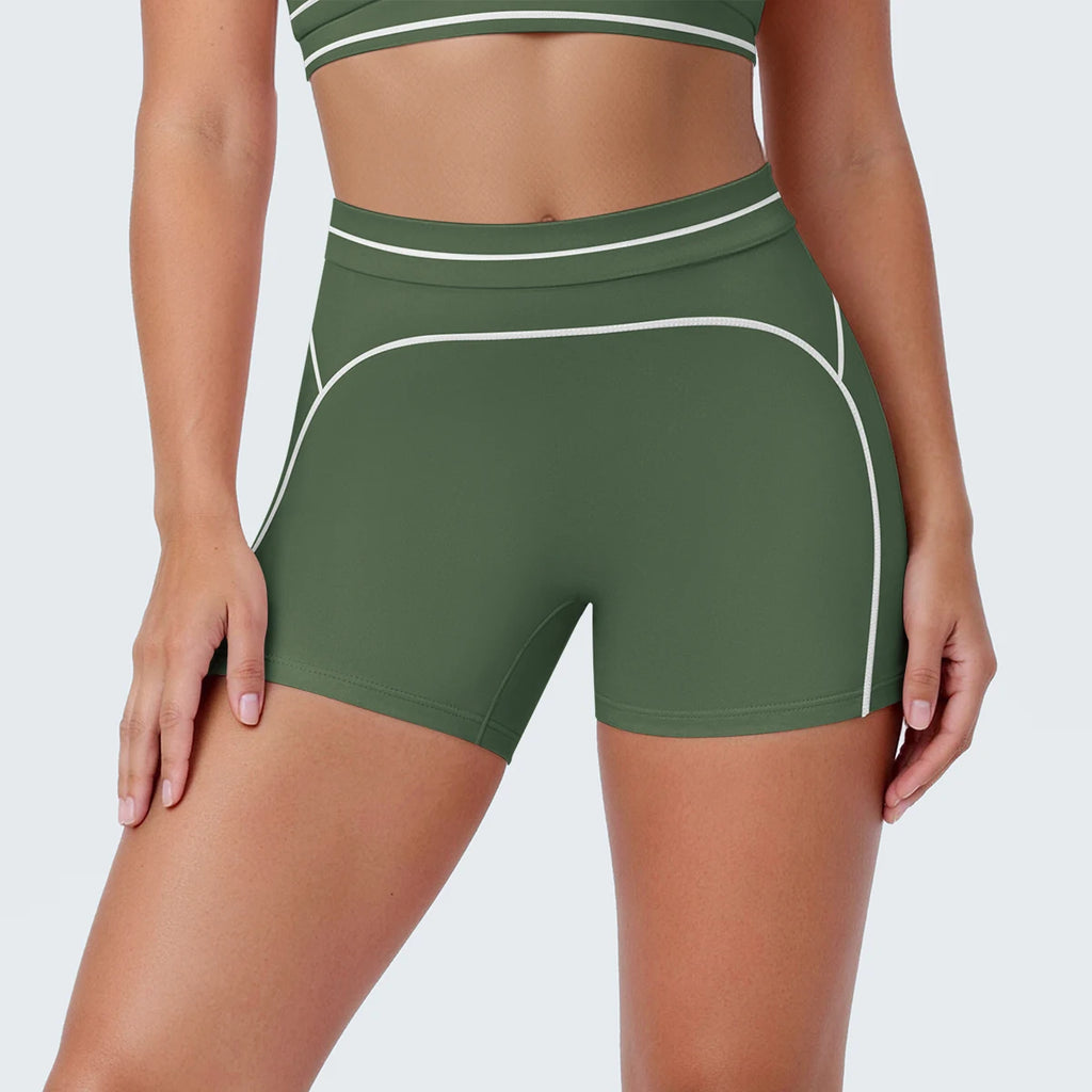High Waist Stripe Fitness Yoga Shorts for Woman's Quick-Dry Breathable Hip-lifting Summer Gym Running Color Blocking Yoga Shorts