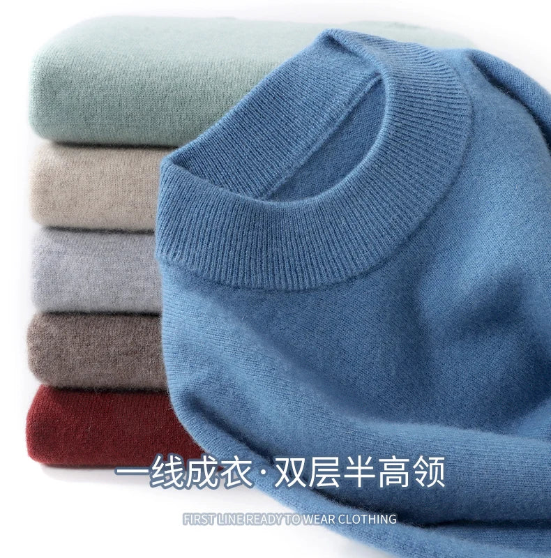 Autumn And Winter New 100% Pure Wool Men's Round Neck Thick Sweater Loose Knit Bottoming Shirt Cashmere Top