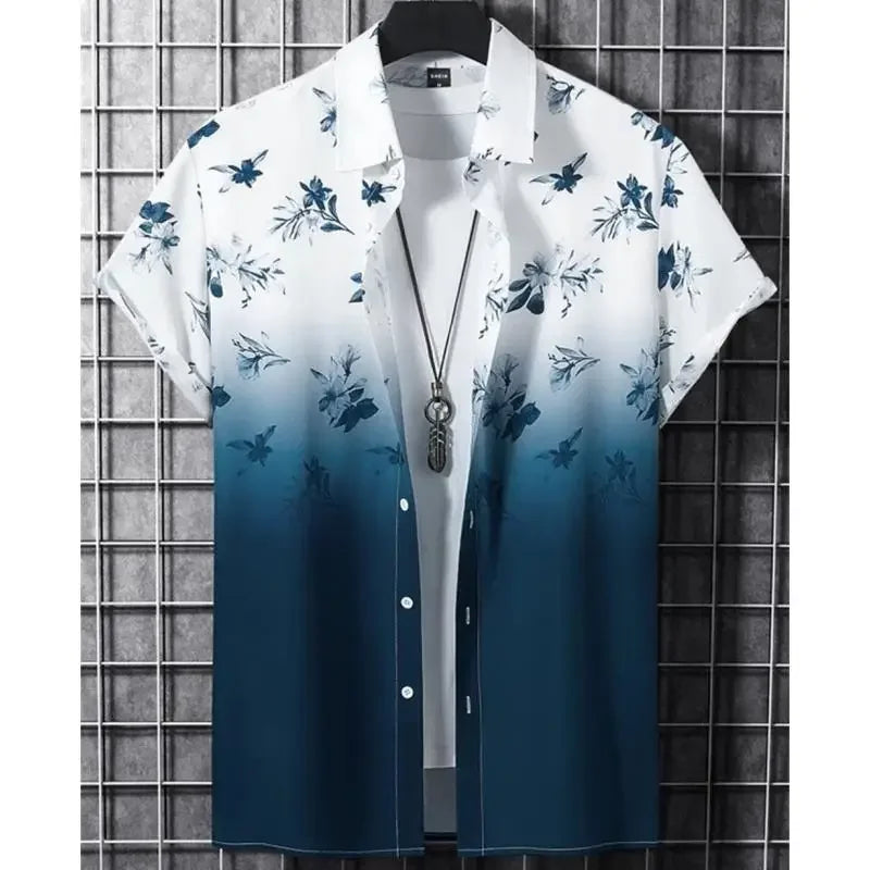 Men's Hawaiian shirts 3d gradient printed loose shirts and oversized shirts, high-quality beach party sweaters