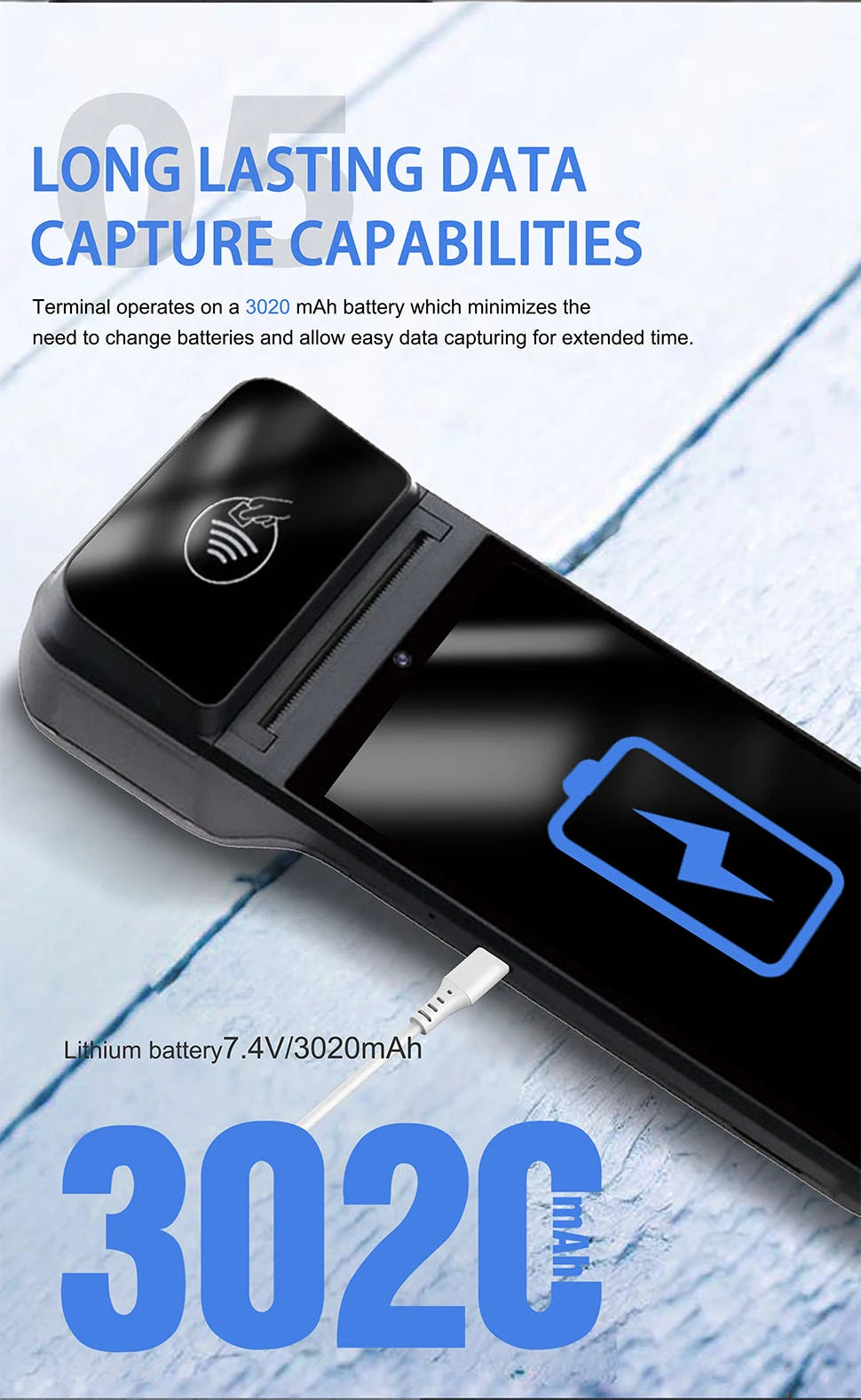 Mobile POS Terminal Android 13.0 Octa-core 2.3GHz 3GB RAM 32GB SSD Wi-Fi Bluetooth USB Thermal Printer Handheld Mobile POS