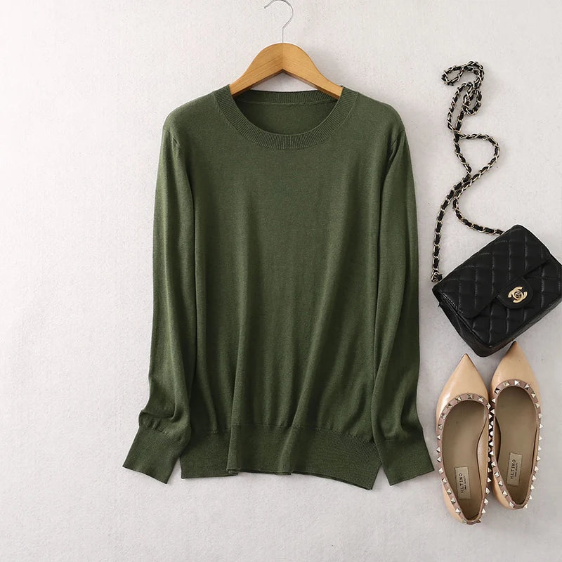 SuyaDream Woman Basic Sweaters Silk and Cashmere Blend O neck Pullovers Solid Sweaters 2024 Fall Winter Bottoming Shirts
