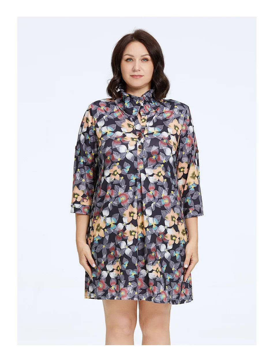 Astrid Women's Dresses 2023 New Long Sleeves Plus Size Floral Print Elegant Dress Stand-Up Collar Party Dresses Daily Office