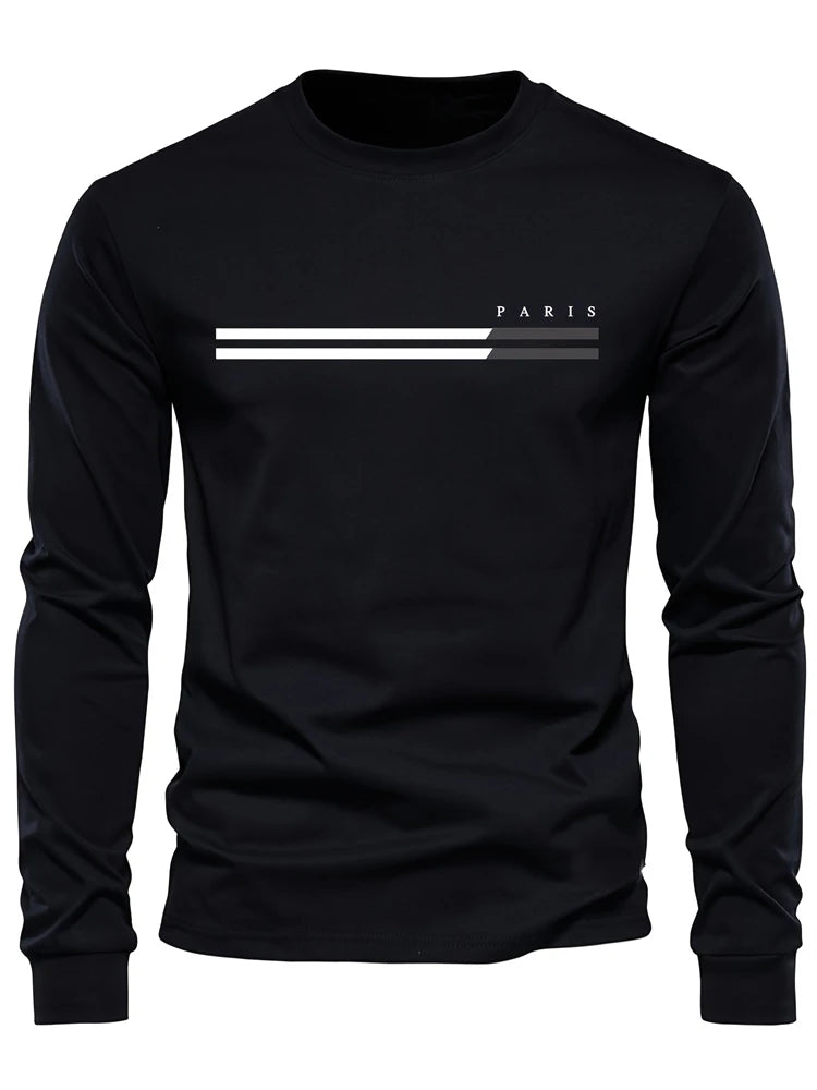 Mens Spring And Autumn Casual Fashion Loose Large Size Paris Pattern Printed Pullover Long Sleeve Gradient Round Neck Sweatshirt