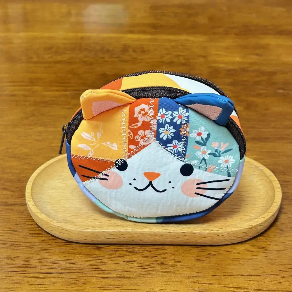 Waterproof Patchwork Coin Purse Cat Zipper Design Makeup Bag Storage Case Home Travel