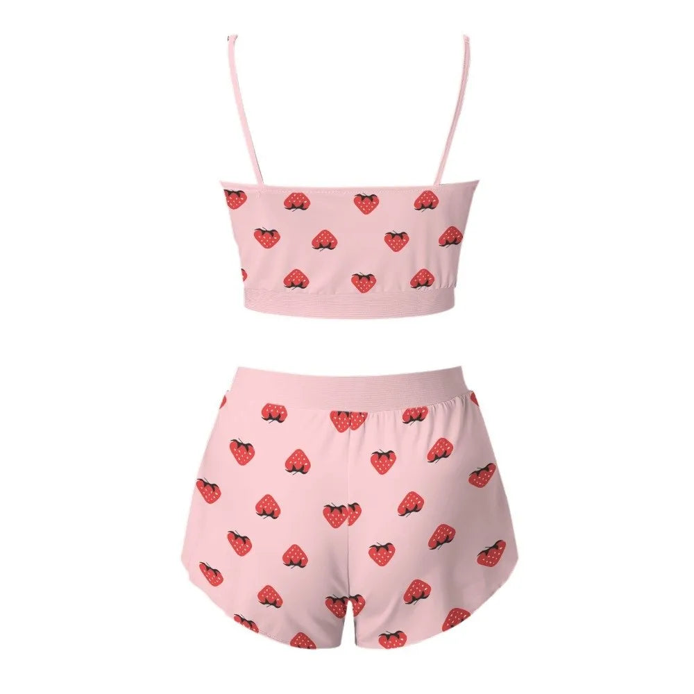 Creative Multiple Print Women Pajama Set Sleeveless Comfortable Sleepwear Set Breathable Suspender Style Pajama Shorts Set