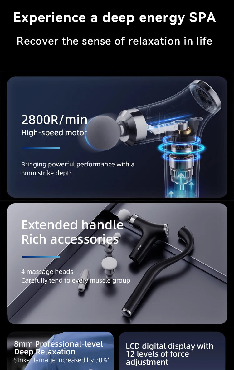 Intelligent Multifunctional Massage Gun Handheld Detachable Long-Handled Elbow Fascia Muscle Relaxation Massager Home Office Use