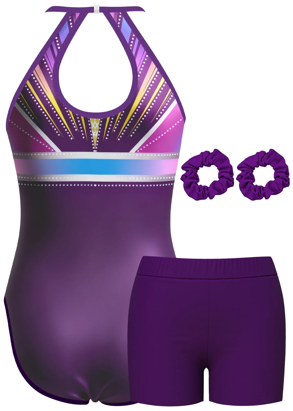 Gymnastics Leotard for Girls Athletic Gymnastics Unitard Halter Neck Biketard Tumbling Activewear for Kids No Diamond