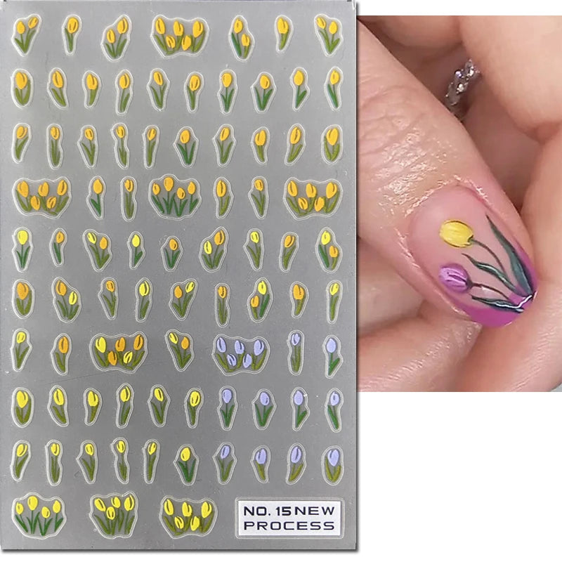 3d Nail Art Ultrathin Decals Blue Pink Blossom Florals Flowers Leaves Nail Stickers Decoration For Nail Tips Beauty