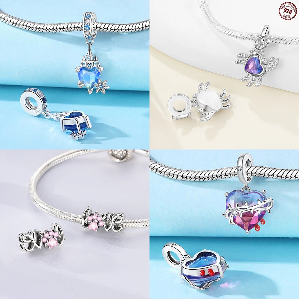 925 Sterling Silver Pink Zircon Love Beads Charms Fit Bracelet Women Jewelry Diy Anniversary Gift Delicate Accessories Bag Charm