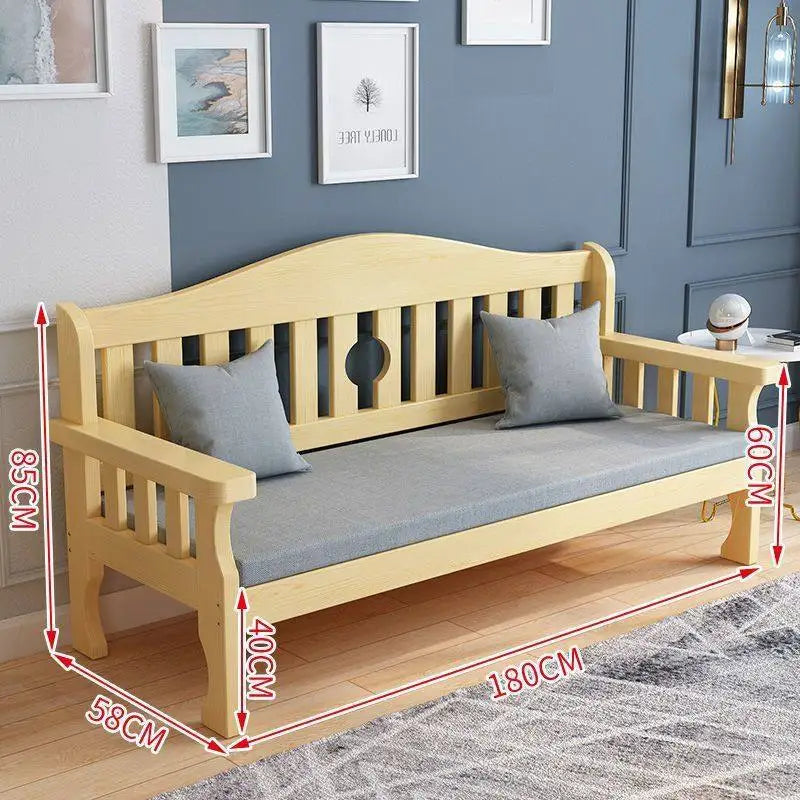 Solid wood sofa new Chinese combination wooden sofa rental room backrest bench economical living room small apartment sofa
