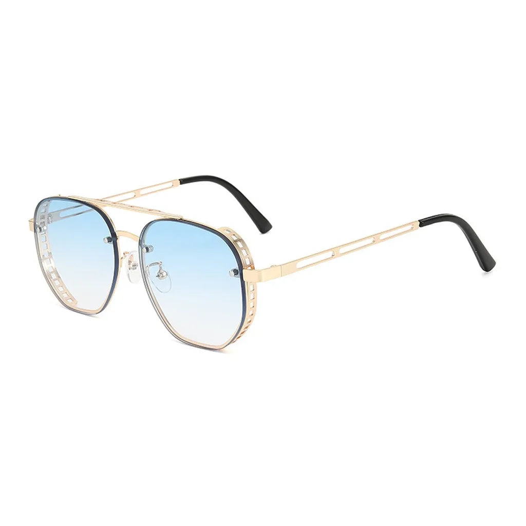 KLASSNUM Metal Frame Sunglasses Korean Oversized Sun Glasses Full Rim Eyeglasses Retro For Outdoor Driving Adult Women Goggle