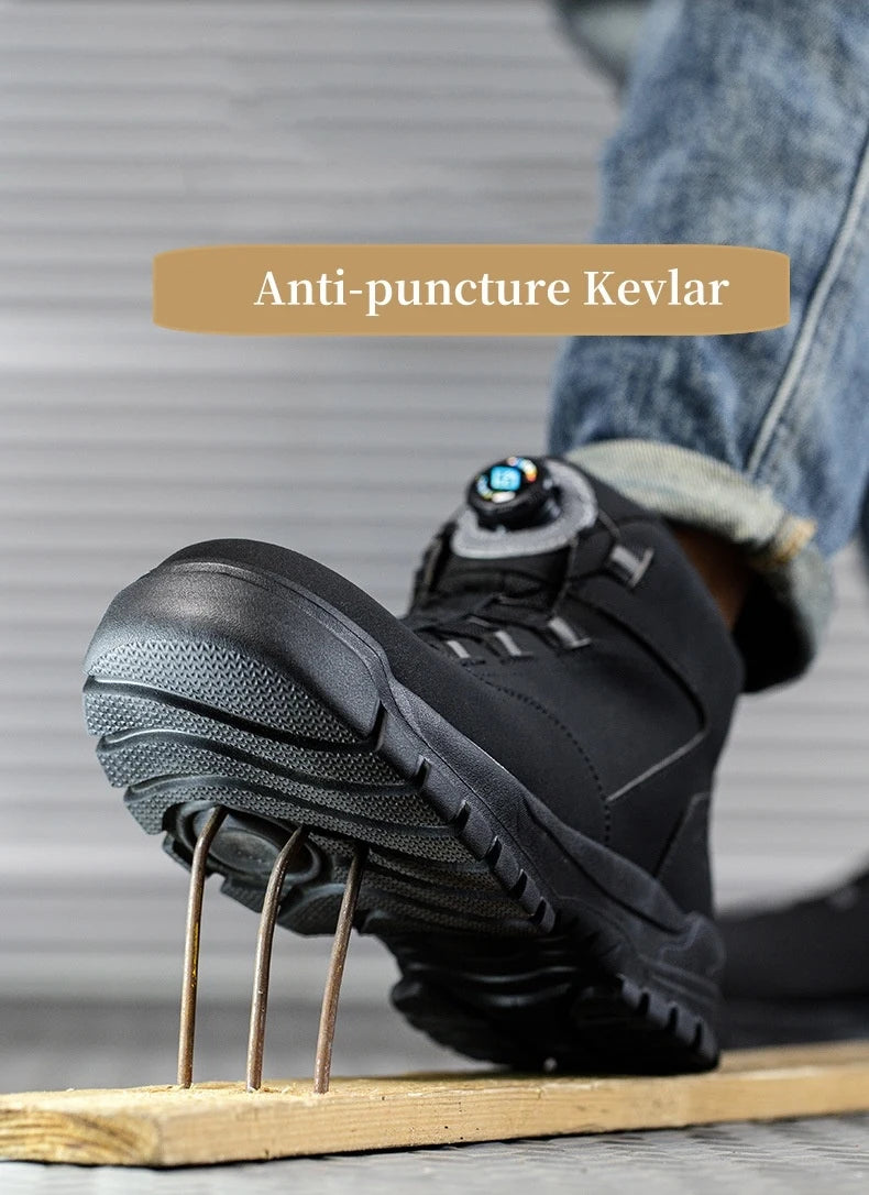 WOUDHONY Work Shoes Men Anti-smashing Anti-puncture Safety Shoes Rotating Buttons Autumn Winter Protective Work Safety Boots