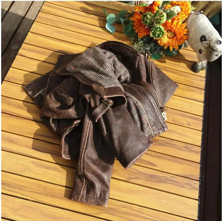 CC Shop Top.Natural,US nubuck leather coat.Vintage brown style casual genuine cowhide jacket.Men quality Rider leather cloth.