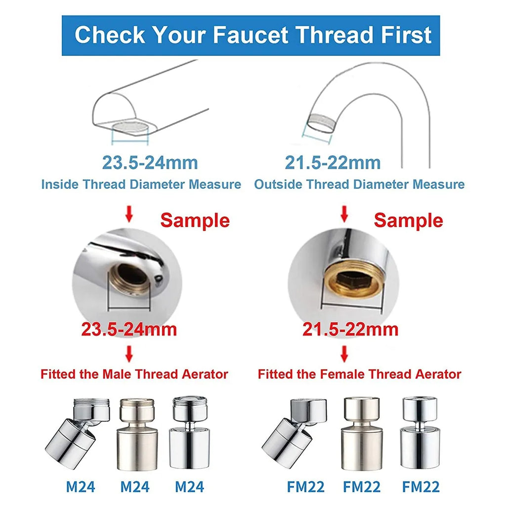 Dual Mode Metal Kitchen Faucet Sprayer Head Bubbler 360° Rotation Adaptor Sink Faucet Extender Aerator Nozzle Filter 22/24mm